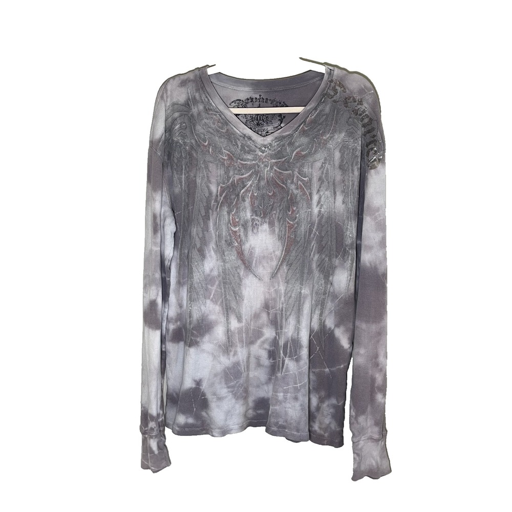 Retro Tie Dye Waffle Knit Shirt XL Grunge Spider Skater Punk Emo Biker Goth Y2K
